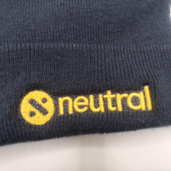 Neutral Logo Cuffed Beanie Hat Navy Blue Yellow Embroidered Knit Cap Unisex OSFM - Picture 2 of 5